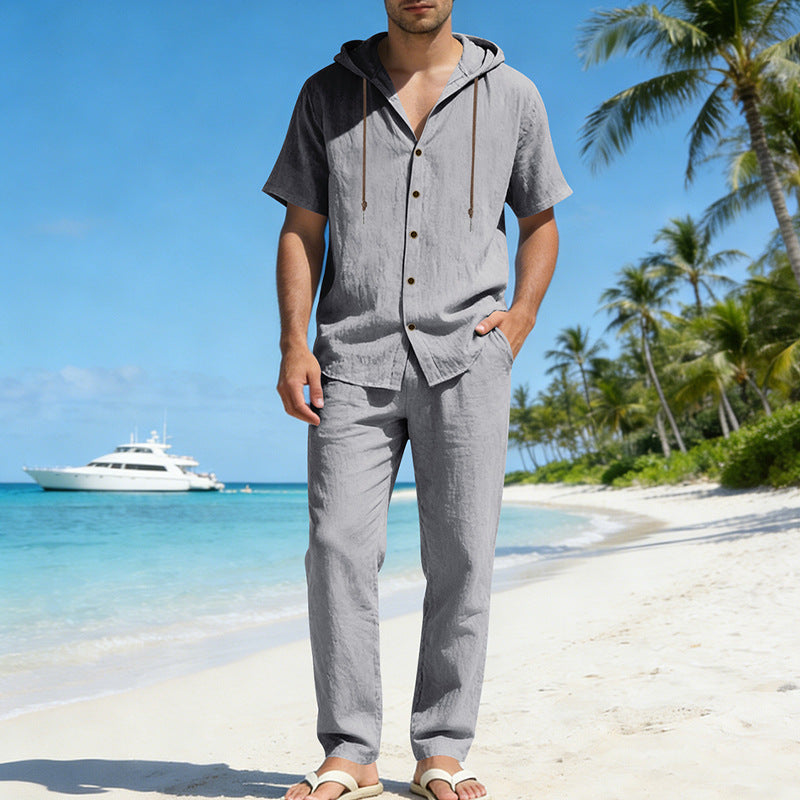 Men's Summer Loose Casual Hooded Short-Sleeve Shirt Set Viral Finds Hub
