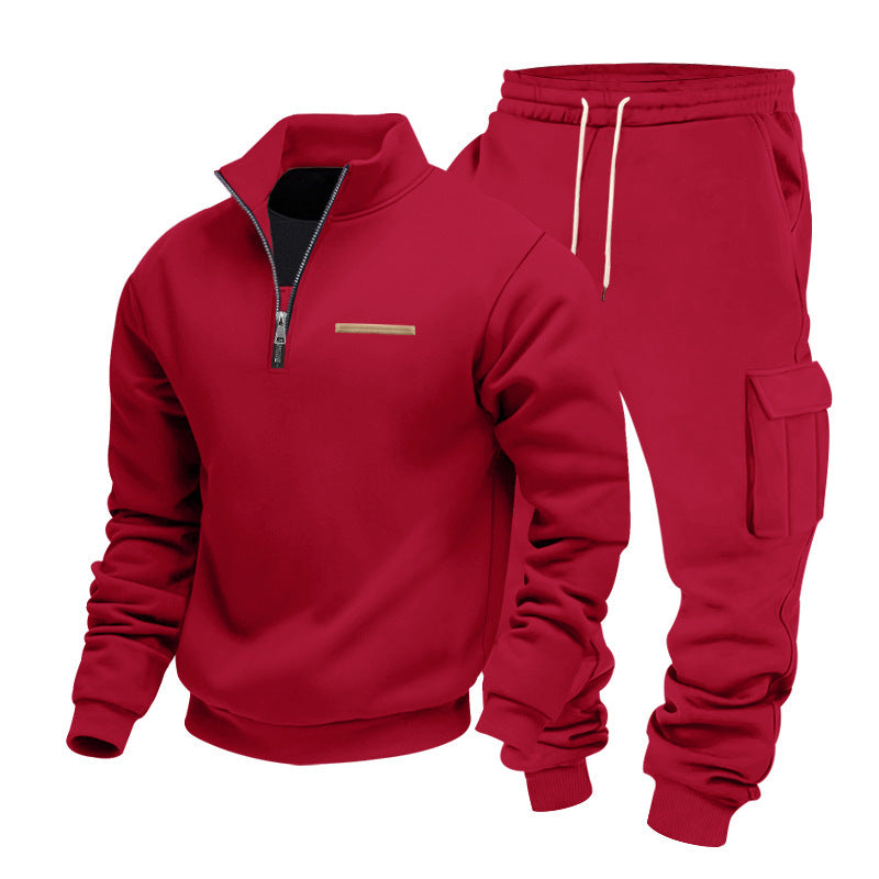 Fleece-lined Half-Zip Stand Collar Solid Color Casual Sweatshirt And Pants Set Viral Finds Hub