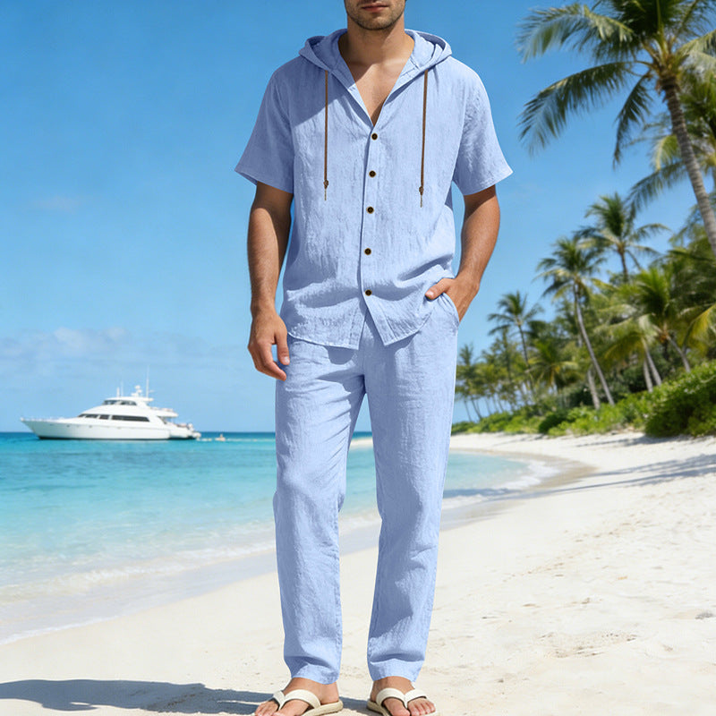 Men's Summer Loose Casual Hooded Short-Sleeve Shirt Set Viral Finds Hub