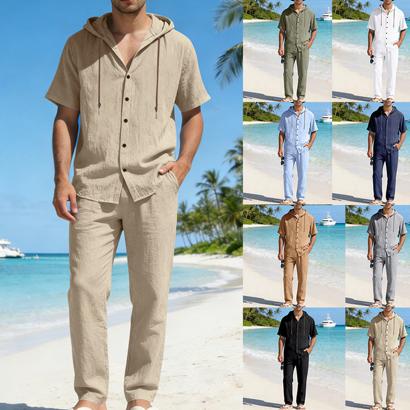 Men's Summer Loose Casual Hooded Short-Sleeve Shirt Set Viral Finds Hub