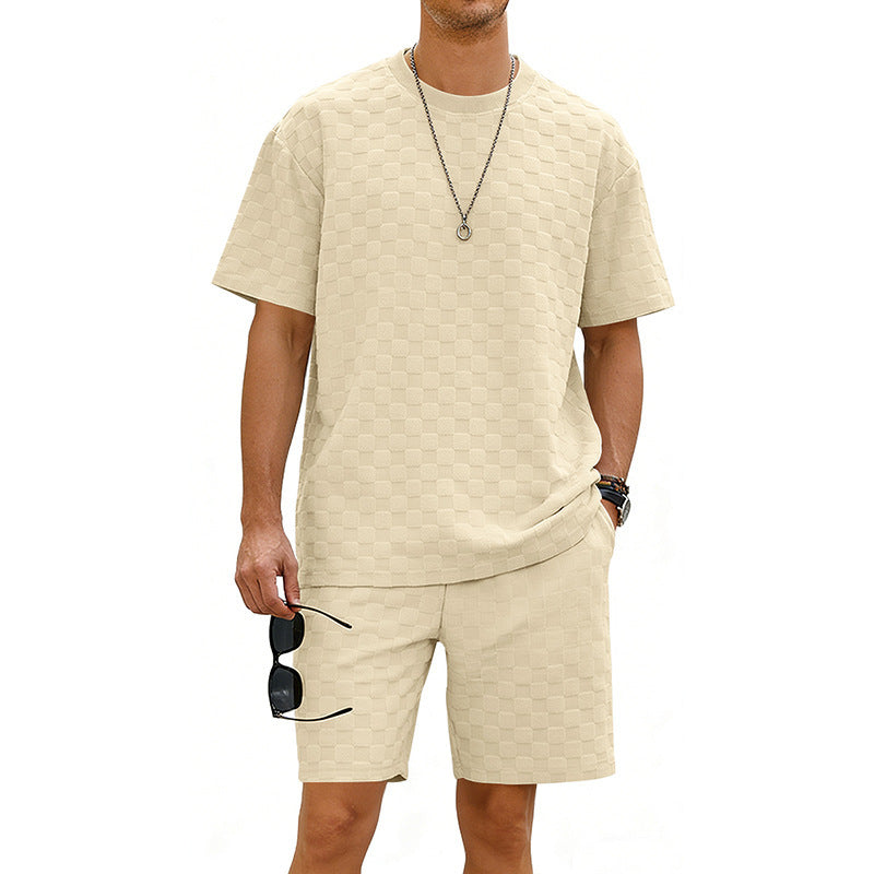 Checkered Mens Short-sleeve T-shirt And Casual Shorts Set Viral Finds Hub