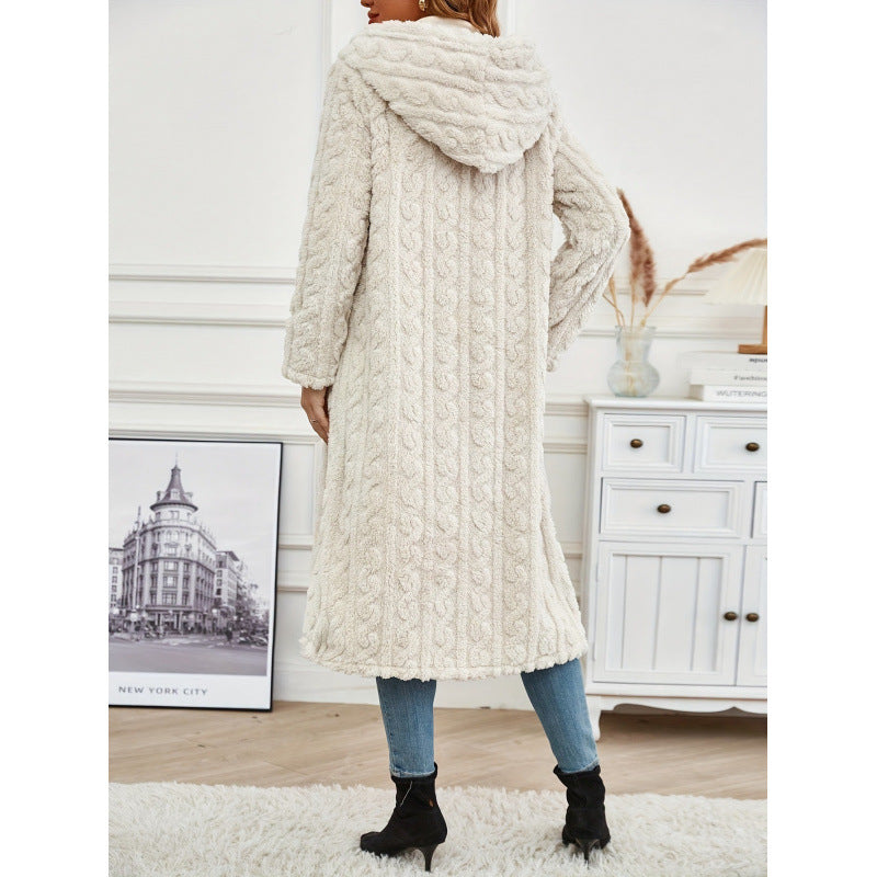Fashion Long Solid Color Long Sleeve Hooded Wool Women's Coat Viral Finds Hub