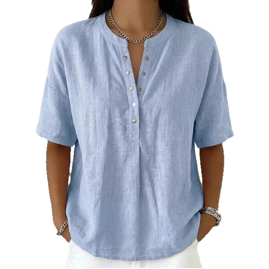 Solid Color Casual Pullover Short-Sleeve Shirt For Women Viral Finds Hub