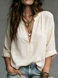 Short-sleeve Thin V-neck Pullover Shirt Loose-fit Womens Blouse Viral Finds Hub