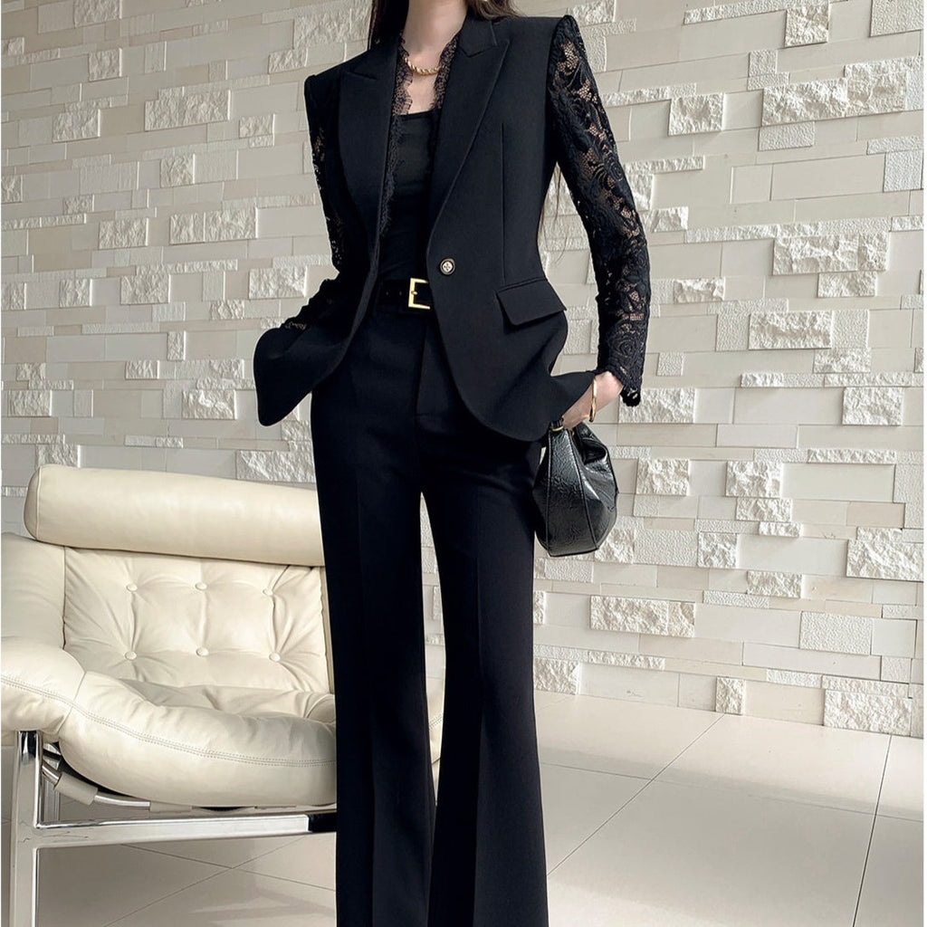 One Button Lace Panelled Blazer And Trousers Two Piece Set Viral Finds Hub