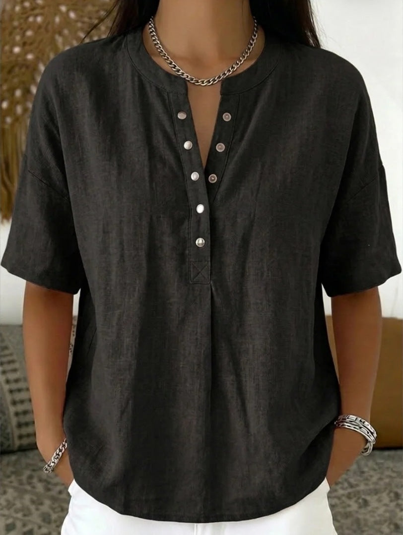 Solid Color Casual Pullover Short-Sleeve Shirt For Women Viral Finds Hub