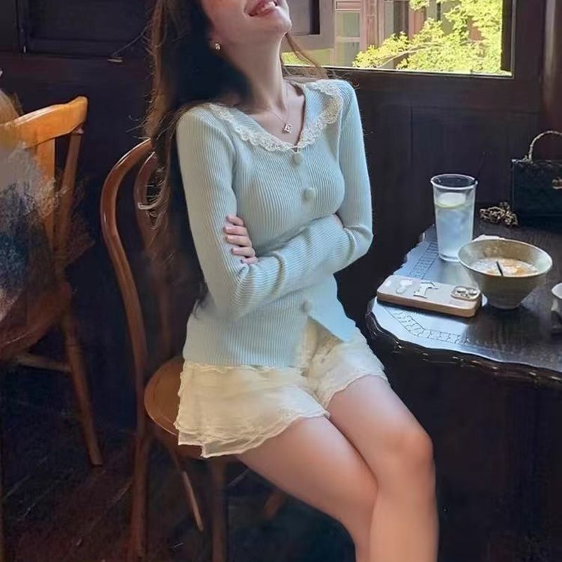 Gentle-style Lace Doll-collar Knit Sweater Viral Finds Hub