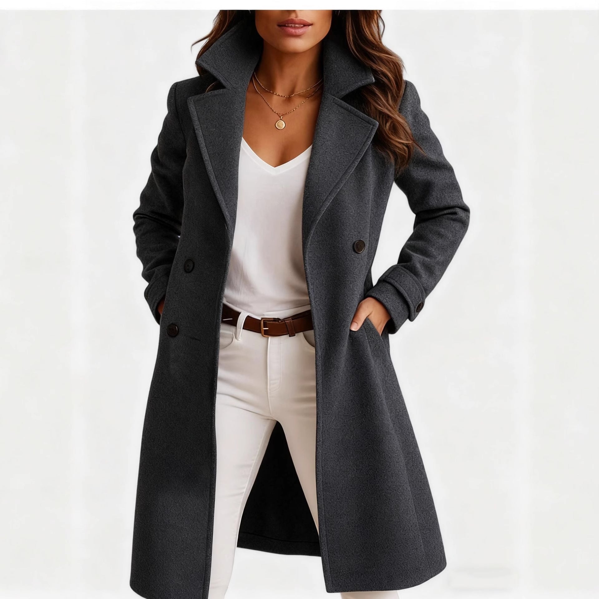 Single-breasted Mid-length Coat With Pockets Fashion Elegant Lapel Jacket Casual Long-sleeved Top Outwear Women's Clothing Viral Finds Hub