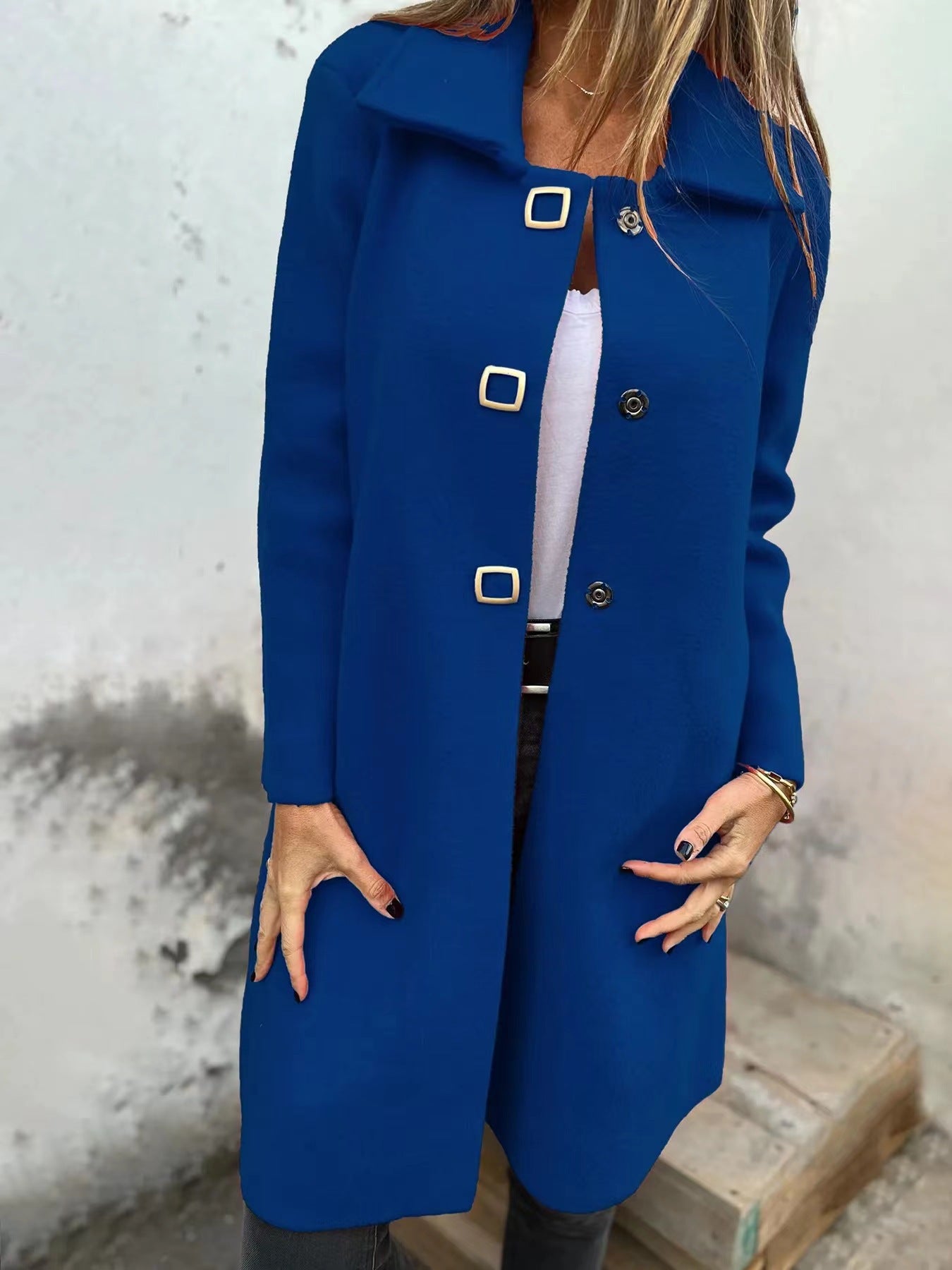 Women's Solid-color Mid-length Wool Coat With A Single-breasted Design Cashymart