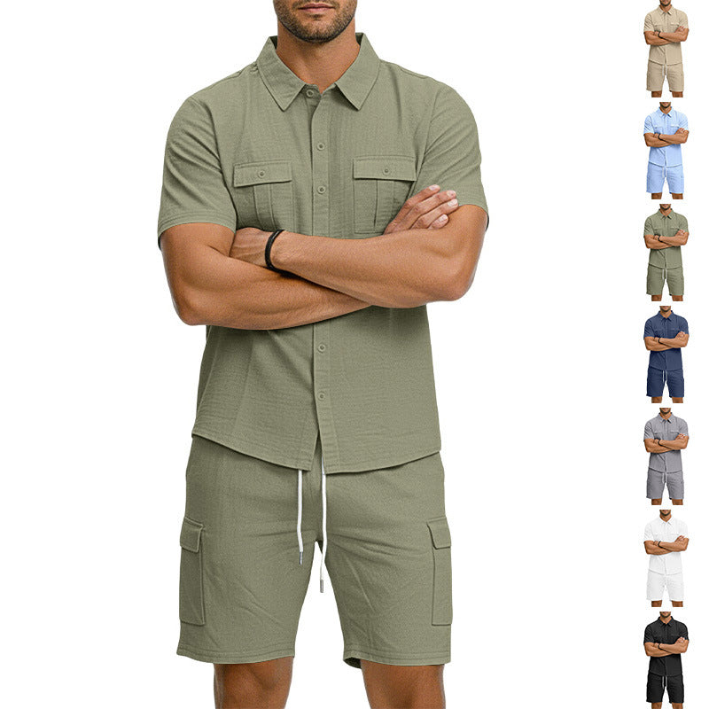 Men's Lapel Shirt And Multi-Pocket Shorts Set Viral Finds Hub