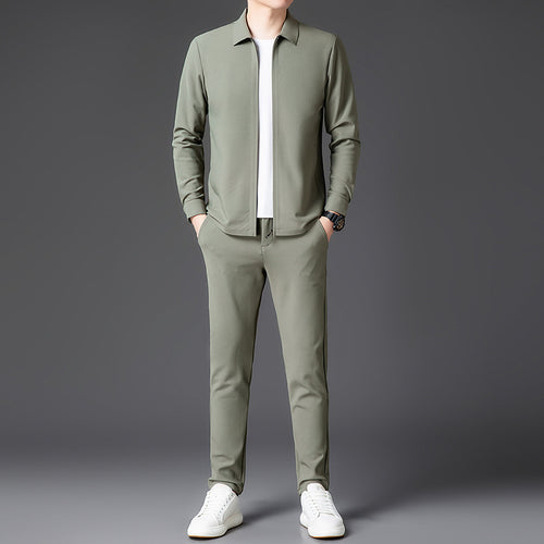 Autumn New Lapel Zip-up Cardigan Coat Jacket Trendy Trousers Mens Two-piece Set Viral Finds Hub