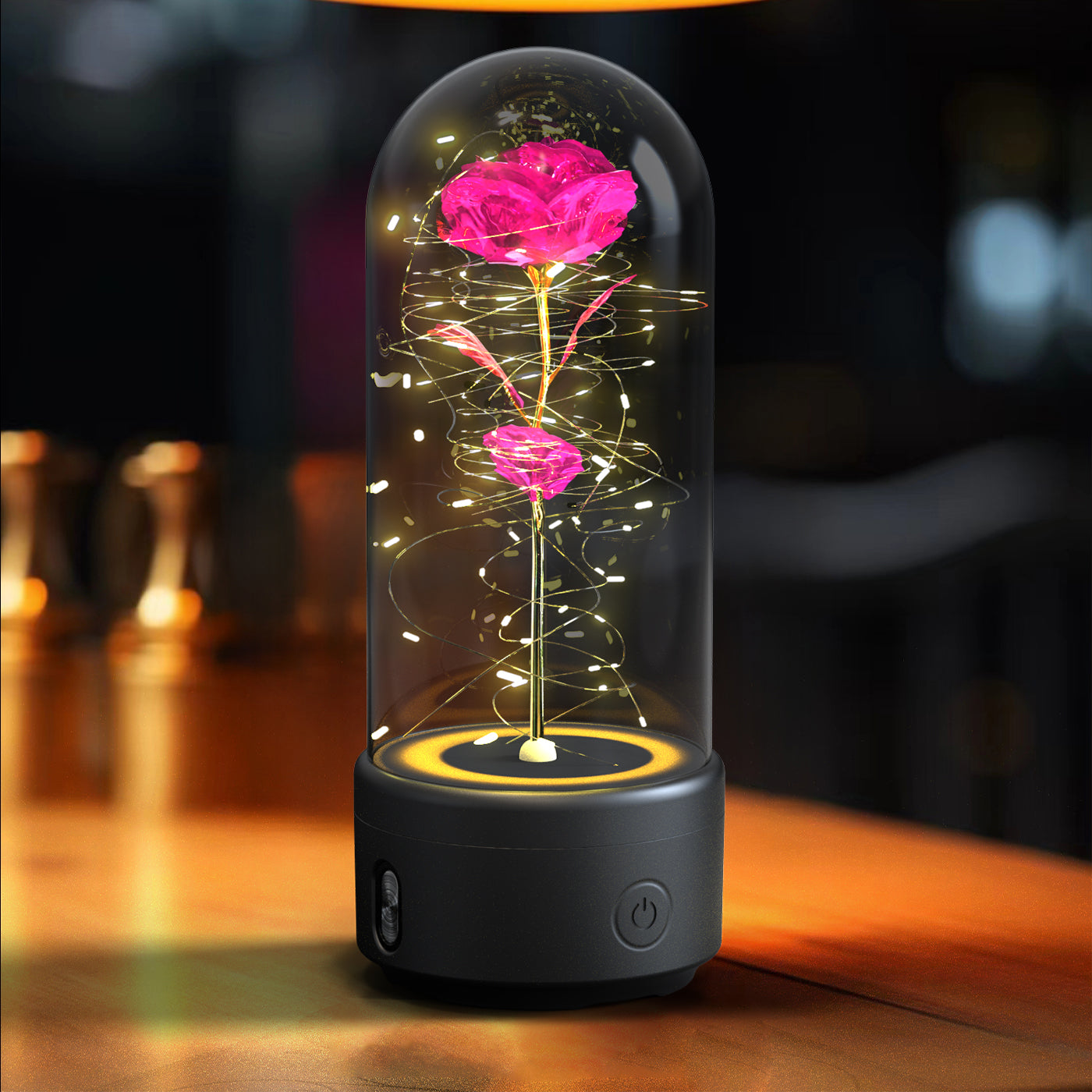 Creative 2 In 1 Rose Flowers LED Light And Bluetooth-compatible Speaker Valentine's Day Gift Rose Luminous Night Light Ornament In Glass Cover Viral Finds Hub
