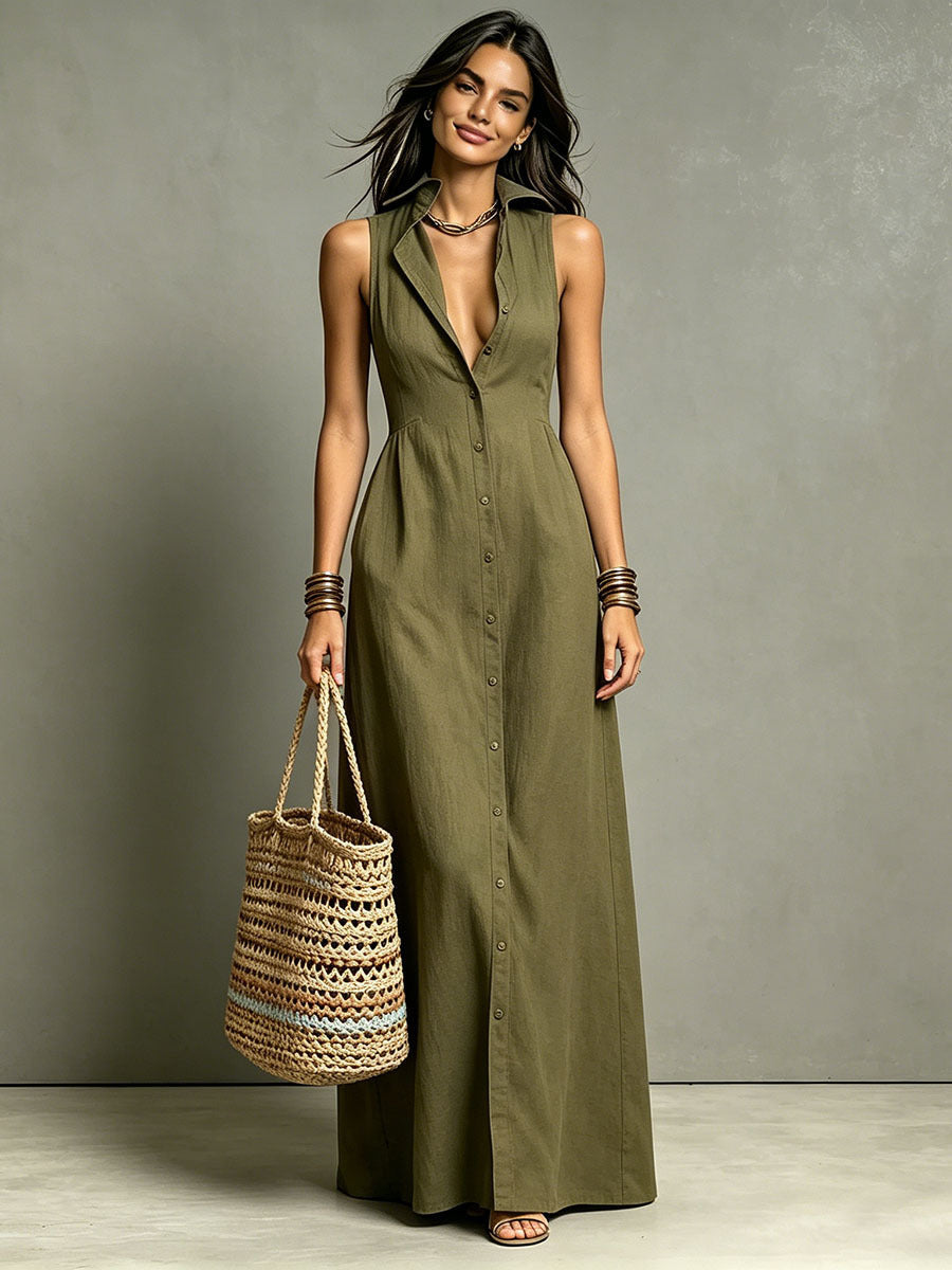 Casual Cotton Linen Bag-Sleeveless Solid Color Dress Viral Finds Hub