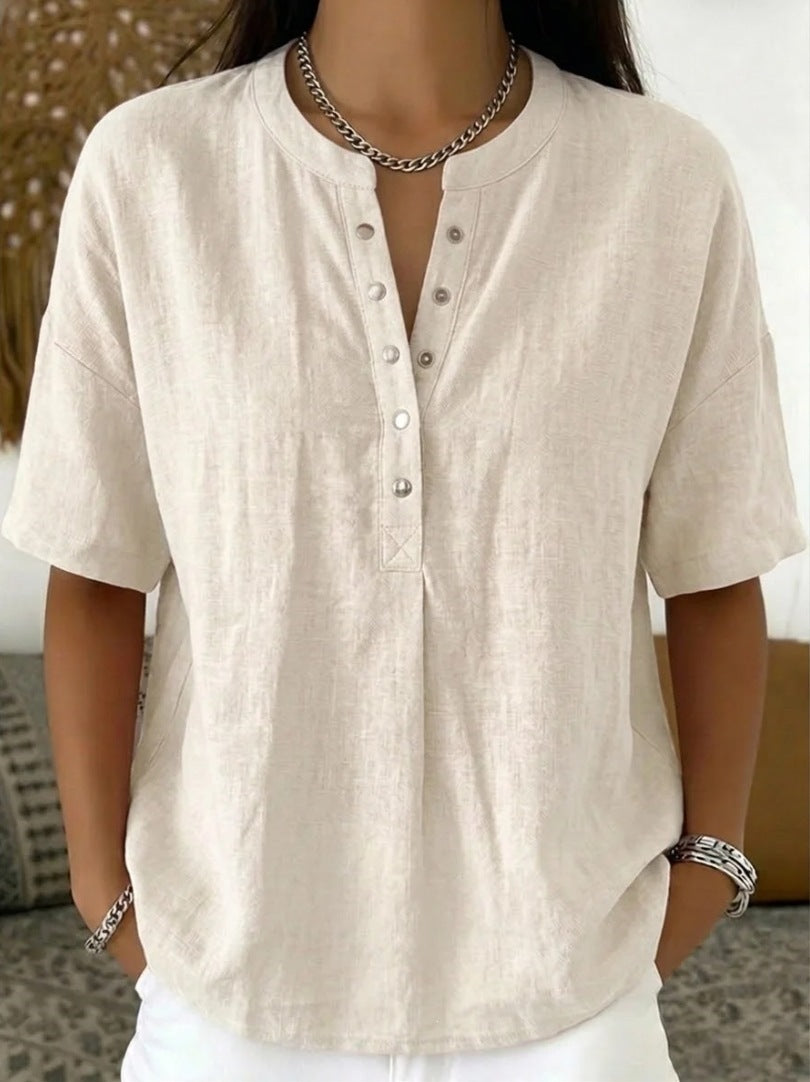 Solid Color Casual Pullover Short-Sleeve Shirt For Women Viral Finds Hub