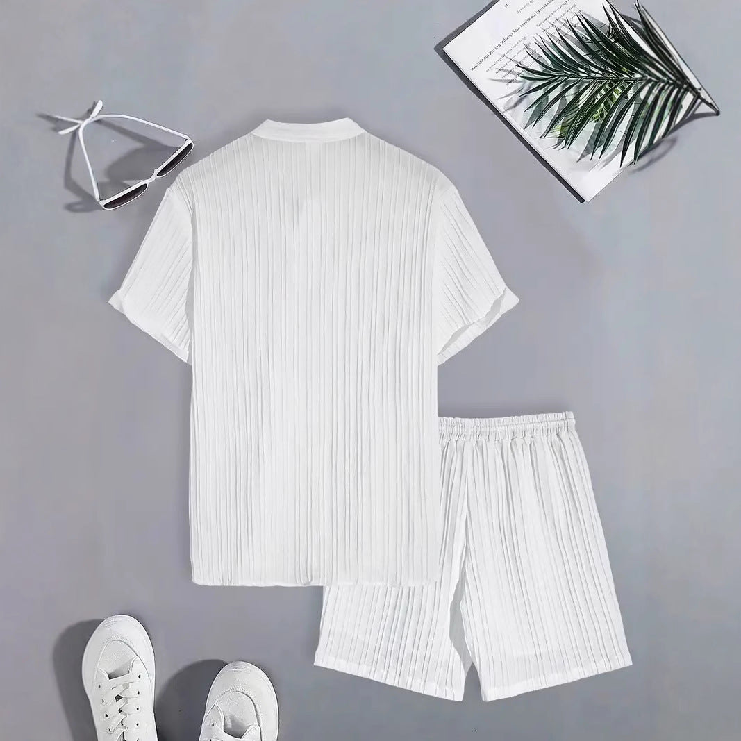 Fashionable Casual Stand Collar Pocket Short-Sleeve Shirt And Mens Shorts Two-Piece Set Viral Finds Hub
