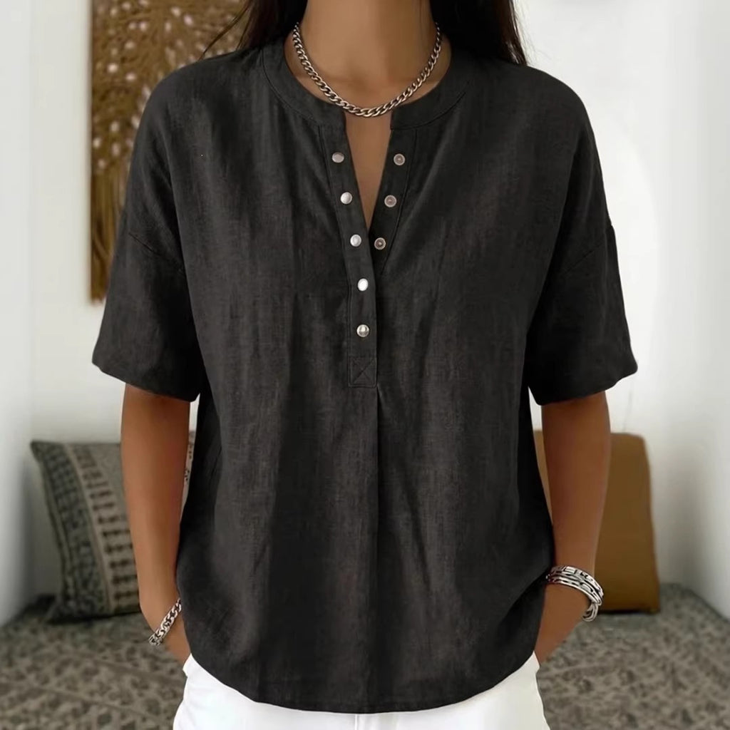 Solid Color Casual Pullover Short-Sleeve Shirt For Women Viral Finds Hub