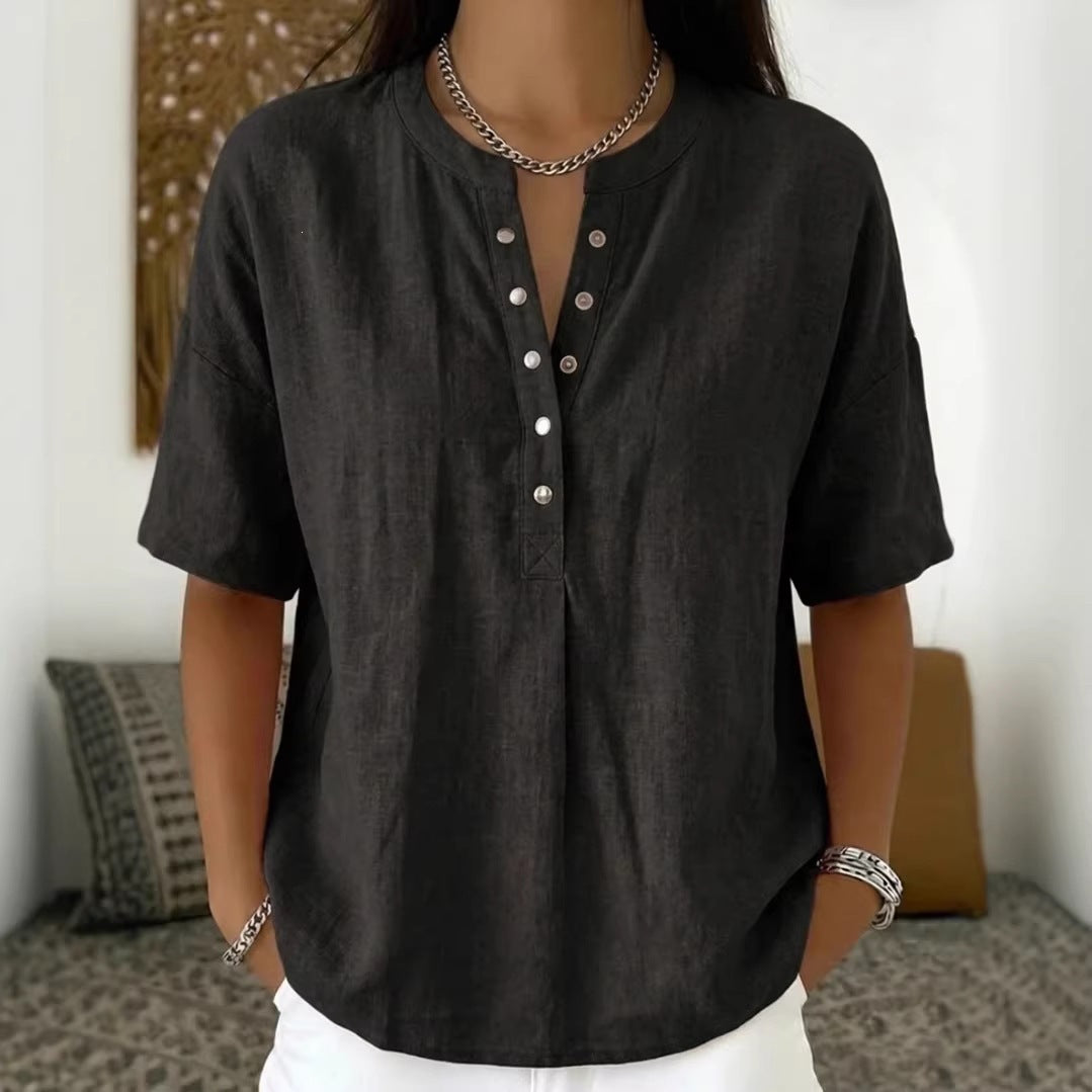 Solid Color Casual Pullover Short-Sleeve Shirt For Women Viral Finds Hub