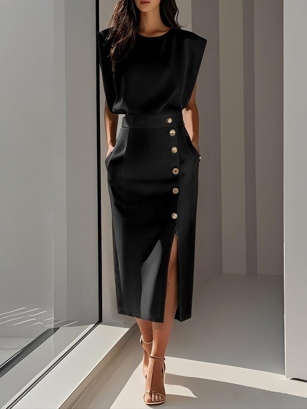 Women's Summer Split Dress With Buttons Casual Sleeveless Midi Dress Clothing Viral Finds Hub