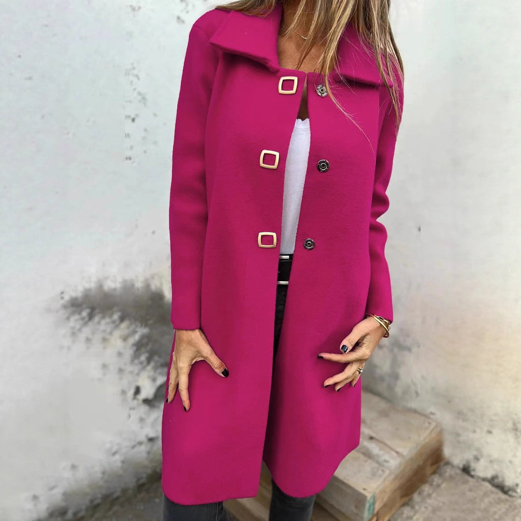 Women's Solid-color Mid-length Wool Coat With A Single-breasted Design Cashymart