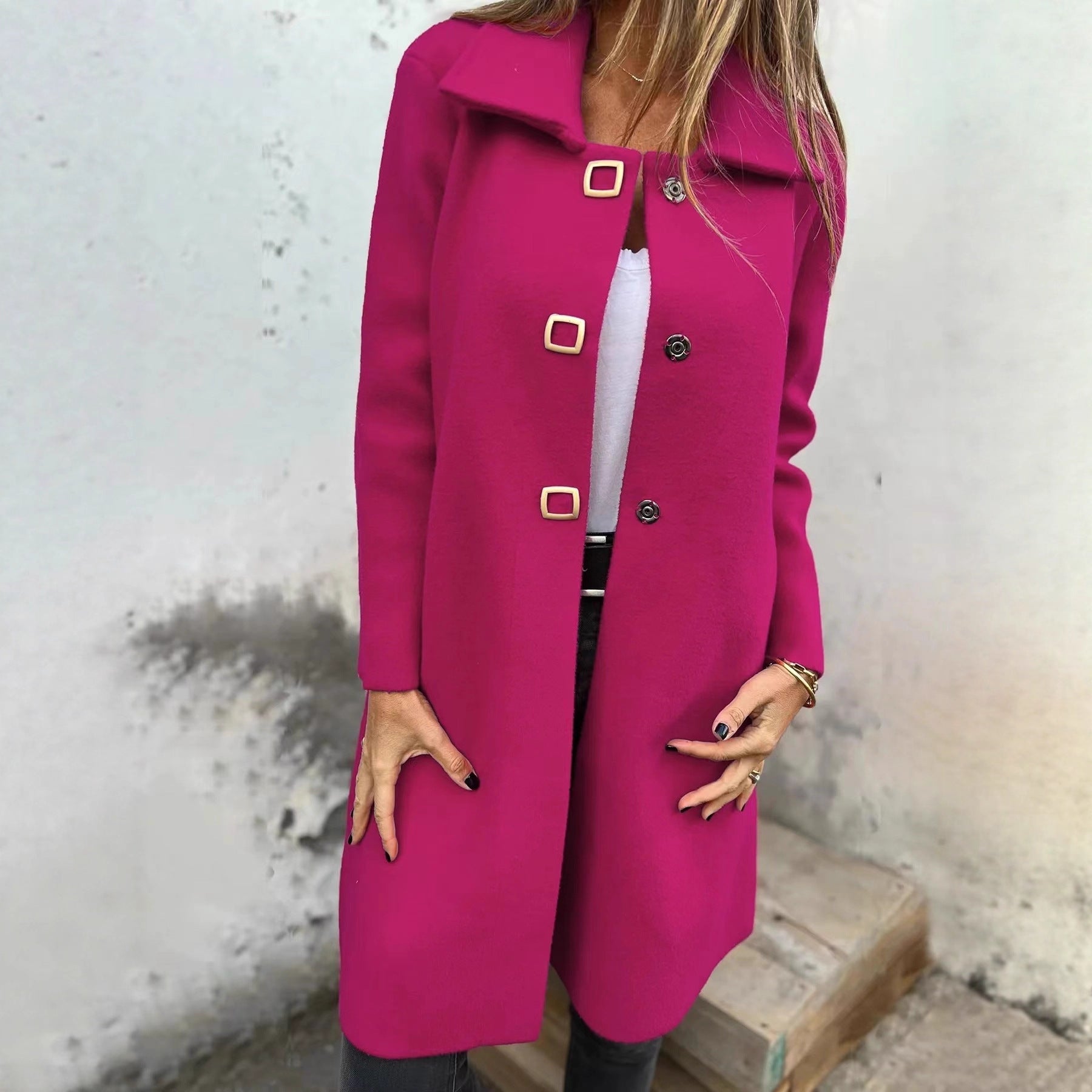 Women's Solid-color Mid-length Wool Coat With A Single-breasted Design Cashymart
