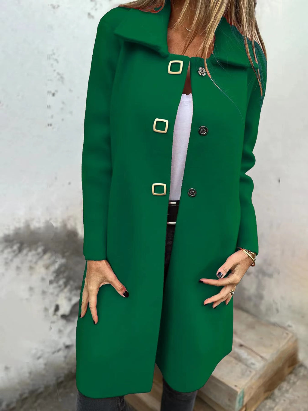 Women's Solid-color Mid-length Wool Coat With A Single-breasted Design Cashymart