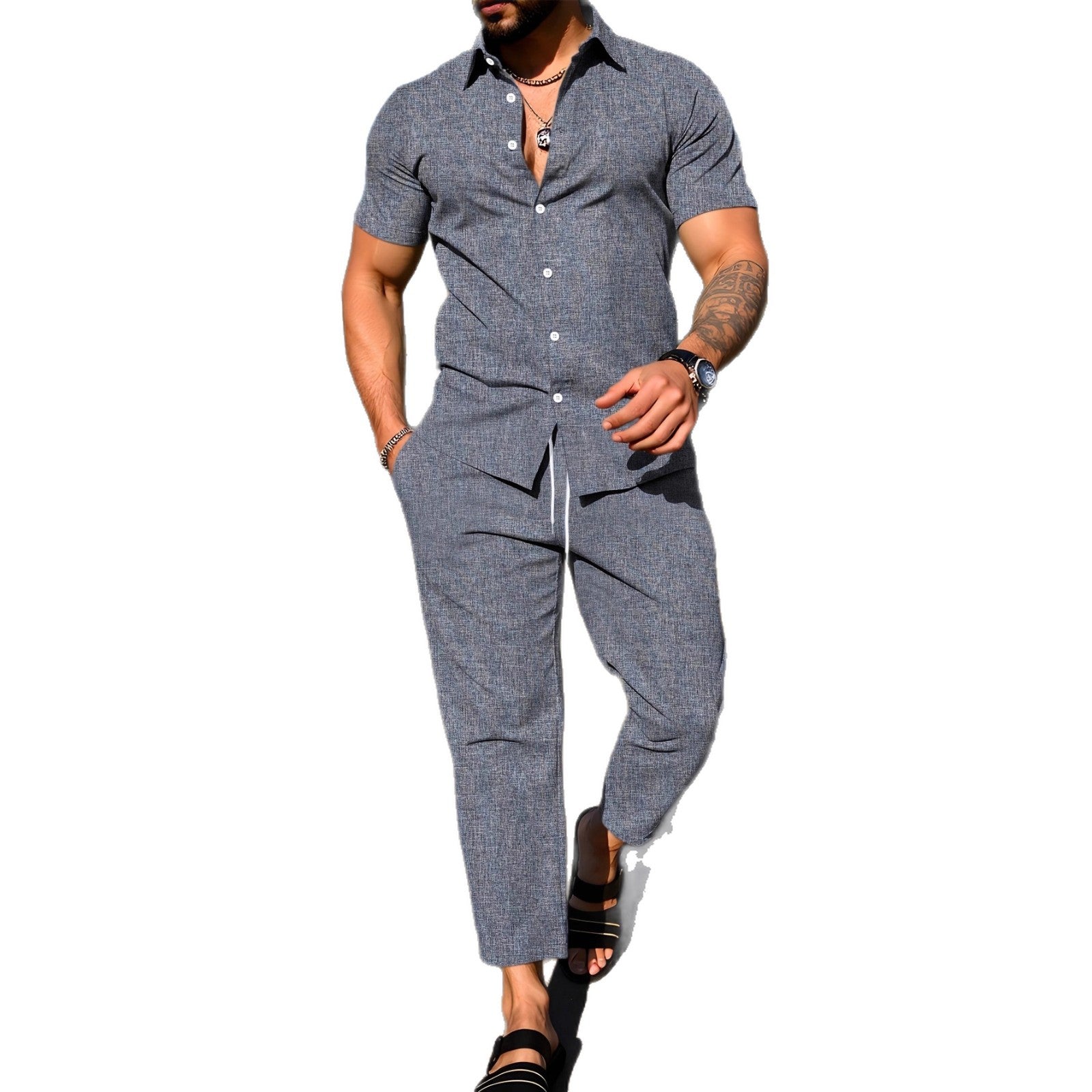 Short-sleeve Shirt And Trousers Casual Summer Set Viral Finds Hub