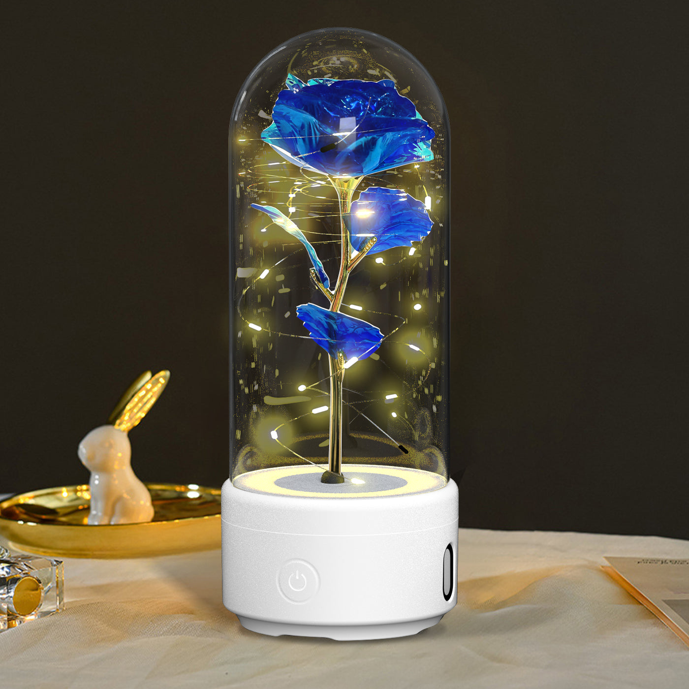 Creative 2 In 1 Rose Flowers LED Light And Bluetooth-compatible Speaker Valentine's Day Gift Rose Luminous Night Light Ornament In Glass Cover Viral Finds Hub