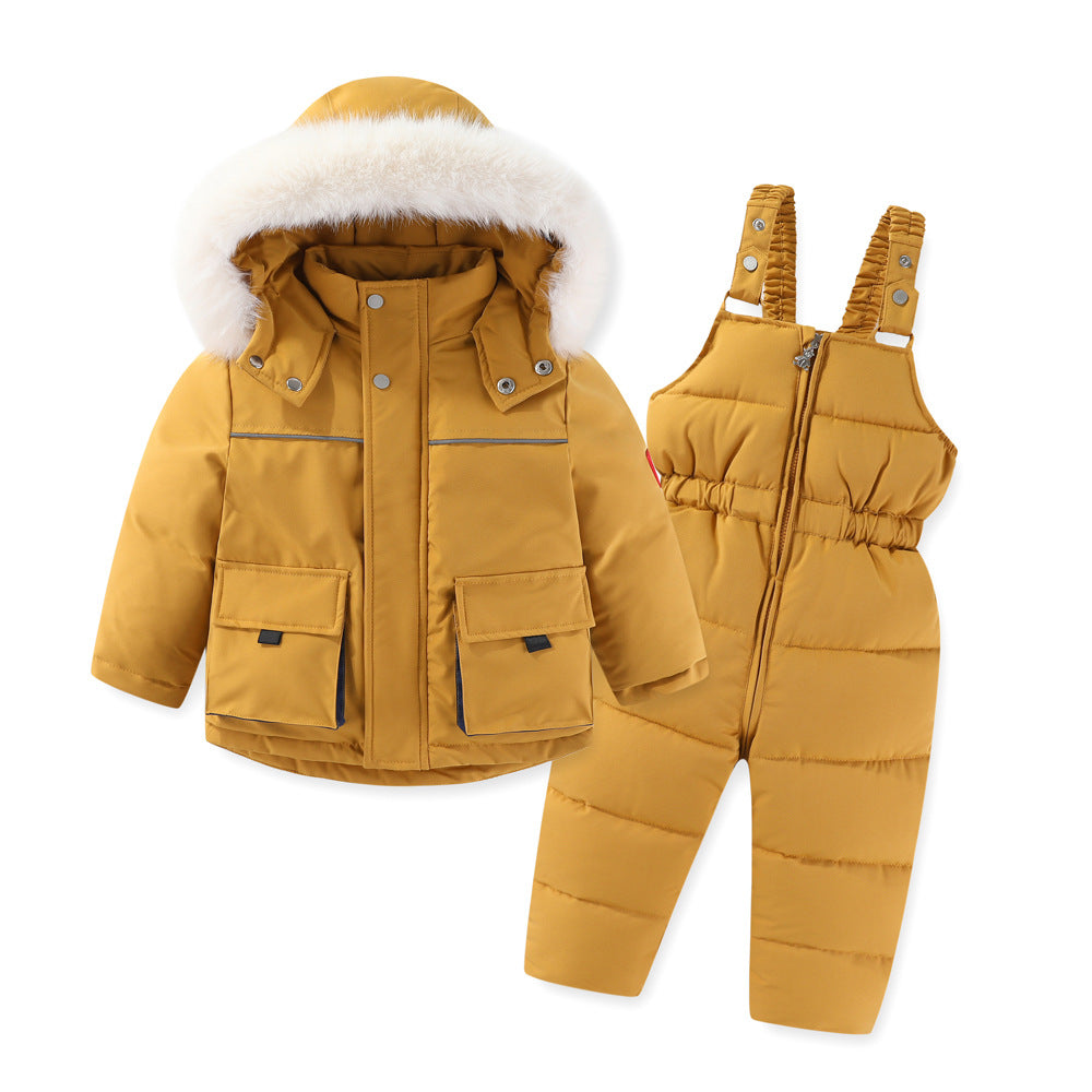 Windproof Waterproof Boys And Girls Big Fur Collar Ski Cotton-padded Overalls Suit Viral Finds Hub