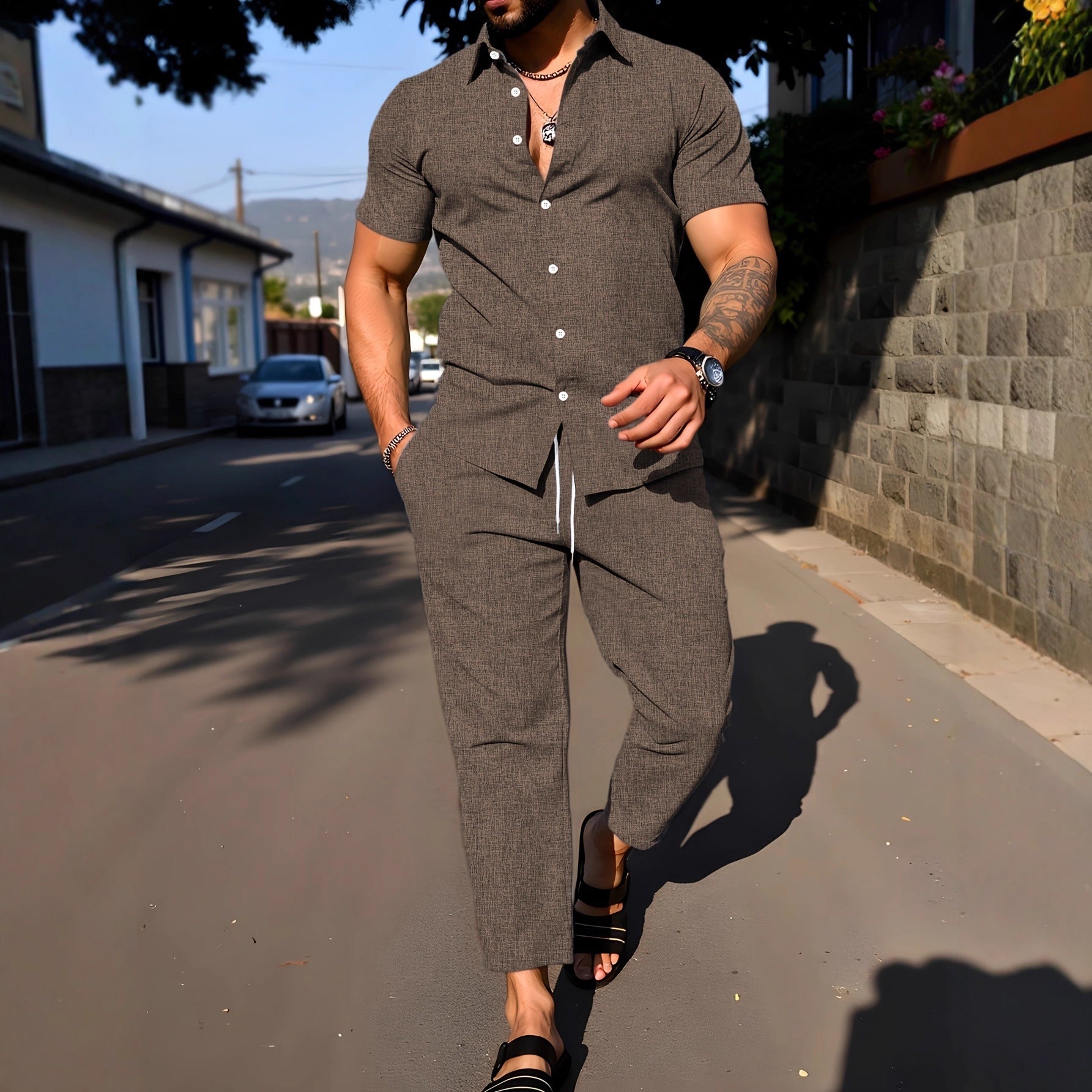 Short-sleeve Shirt And Trousers Casual Summer Set Viral Finds Hub