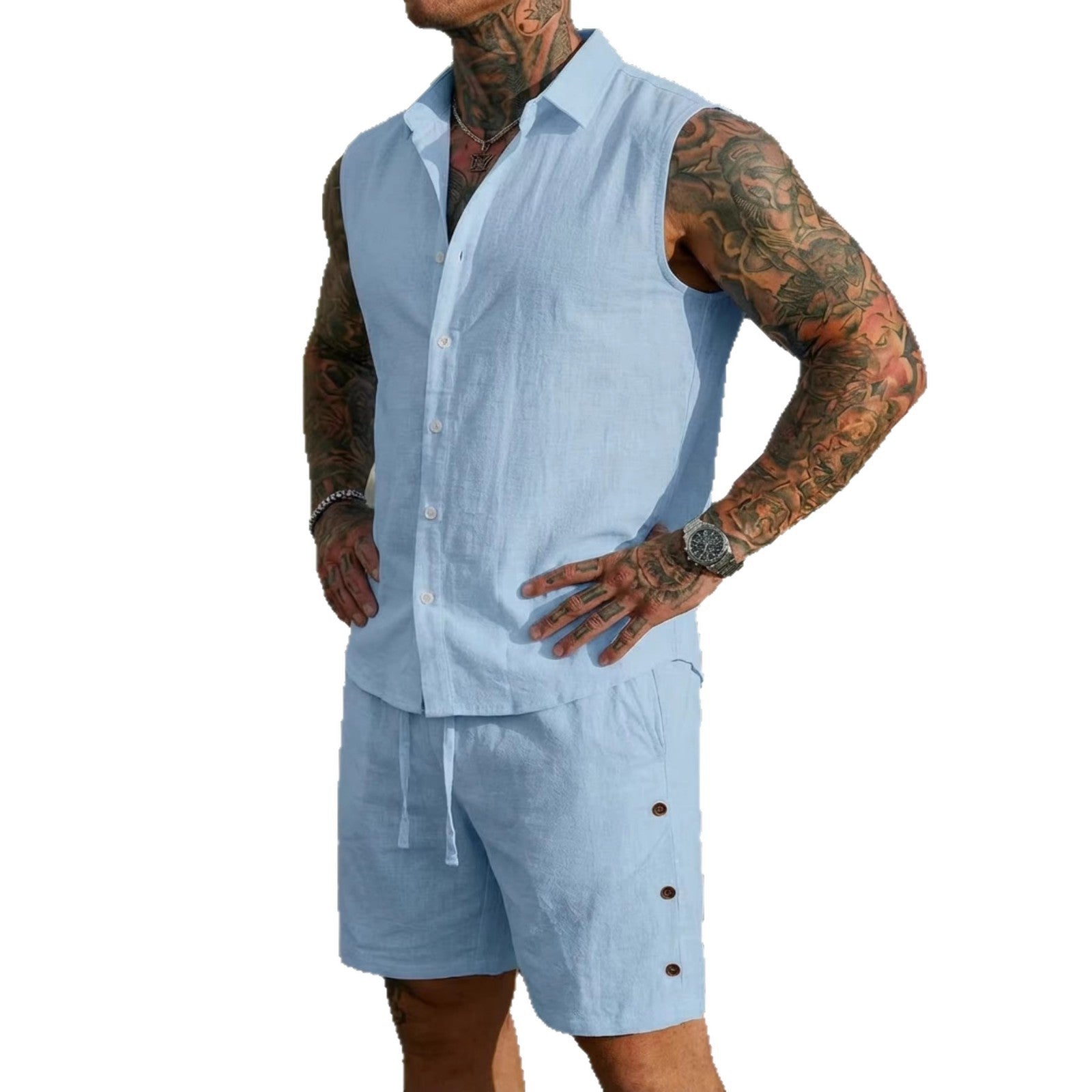 Men's Solid-Colored Linen Breathable Beach Set Viral Finds Hub