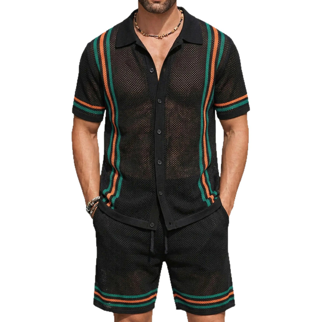 Men's Hollow-Out Short-Sleeve Knitted Sweater Set Viral Finds Hub
