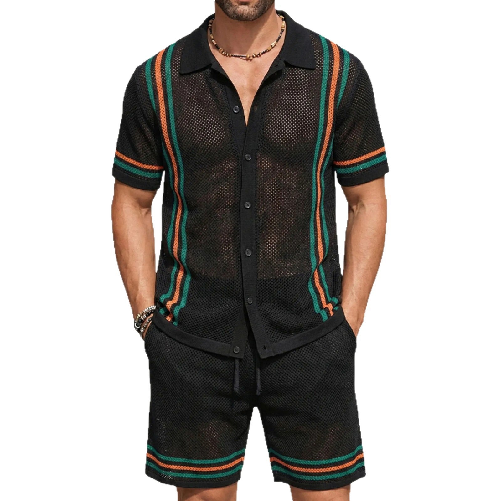 Men's Hollow-Out Short-Sleeve Knitted Sweater Set Viral Finds Hub