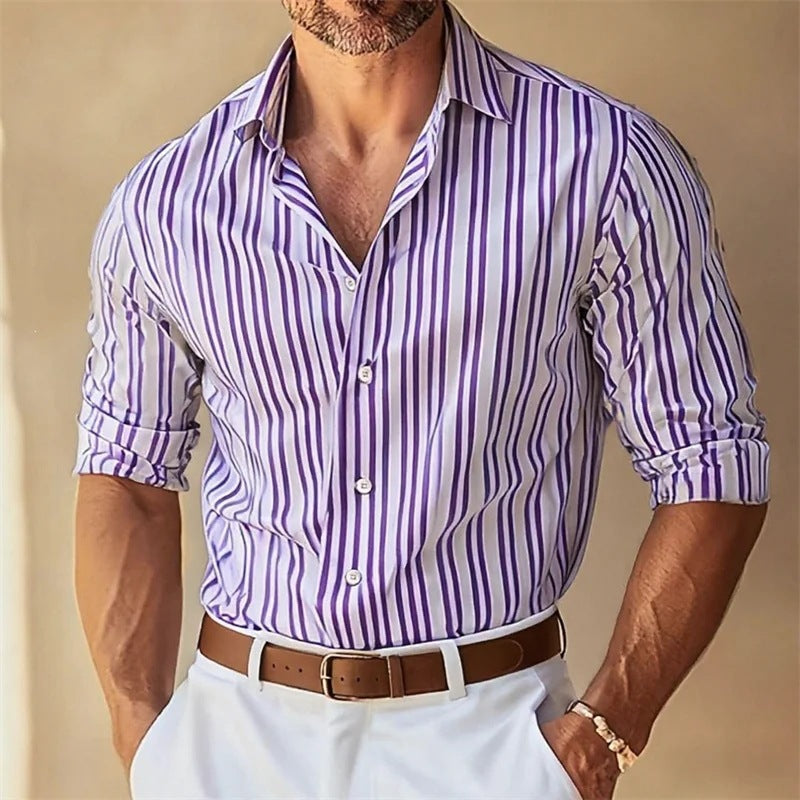 Men's Lapel Button-Down Striped Collar Shirt Viral Finds Hub