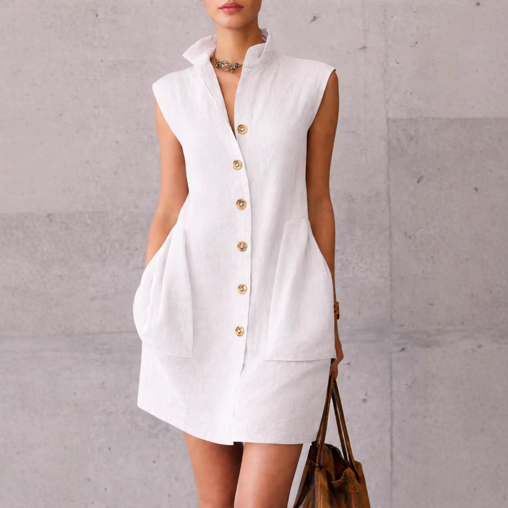 Slimming Sleeveless Stand-Collar Shirt Dress For Summer Viral Finds Hub