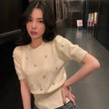 Straight-shoulder Short-sleeve Knit T-shirt Viral Finds Hub