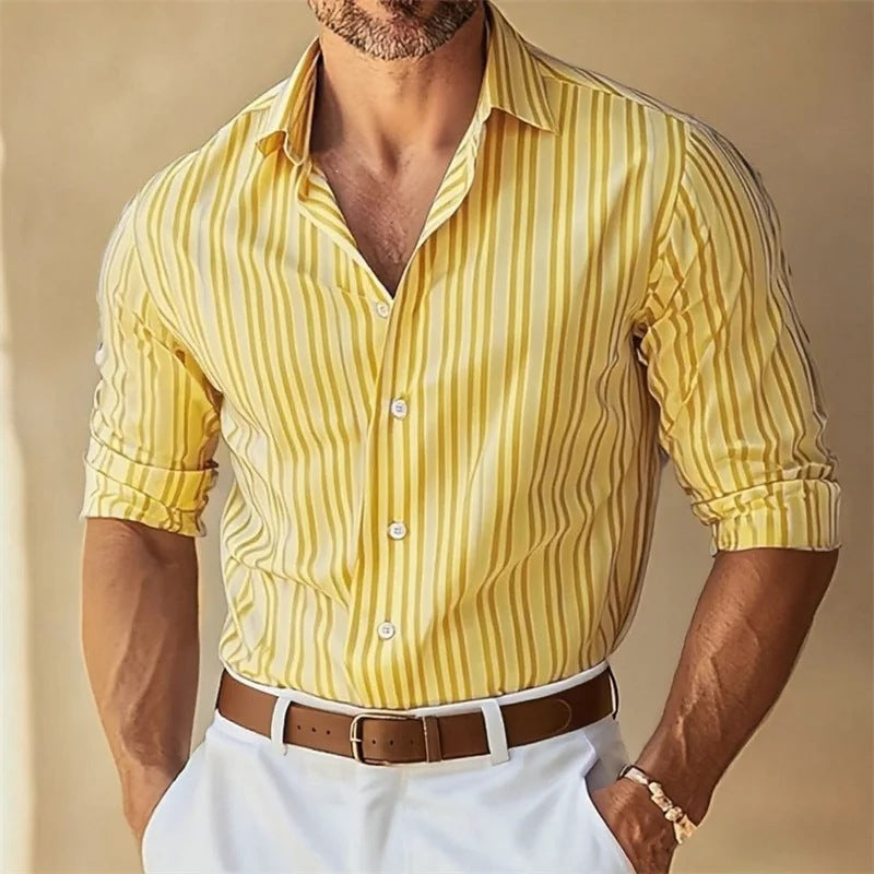 Men's Lapel Button-Down Striped Collar Shirt Viral Finds Hub