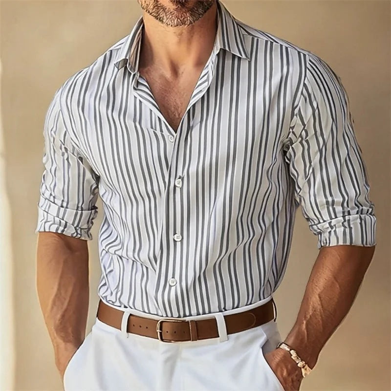 Men's Lapel Button-Down Striped Collar Shirt Viral Finds Hub