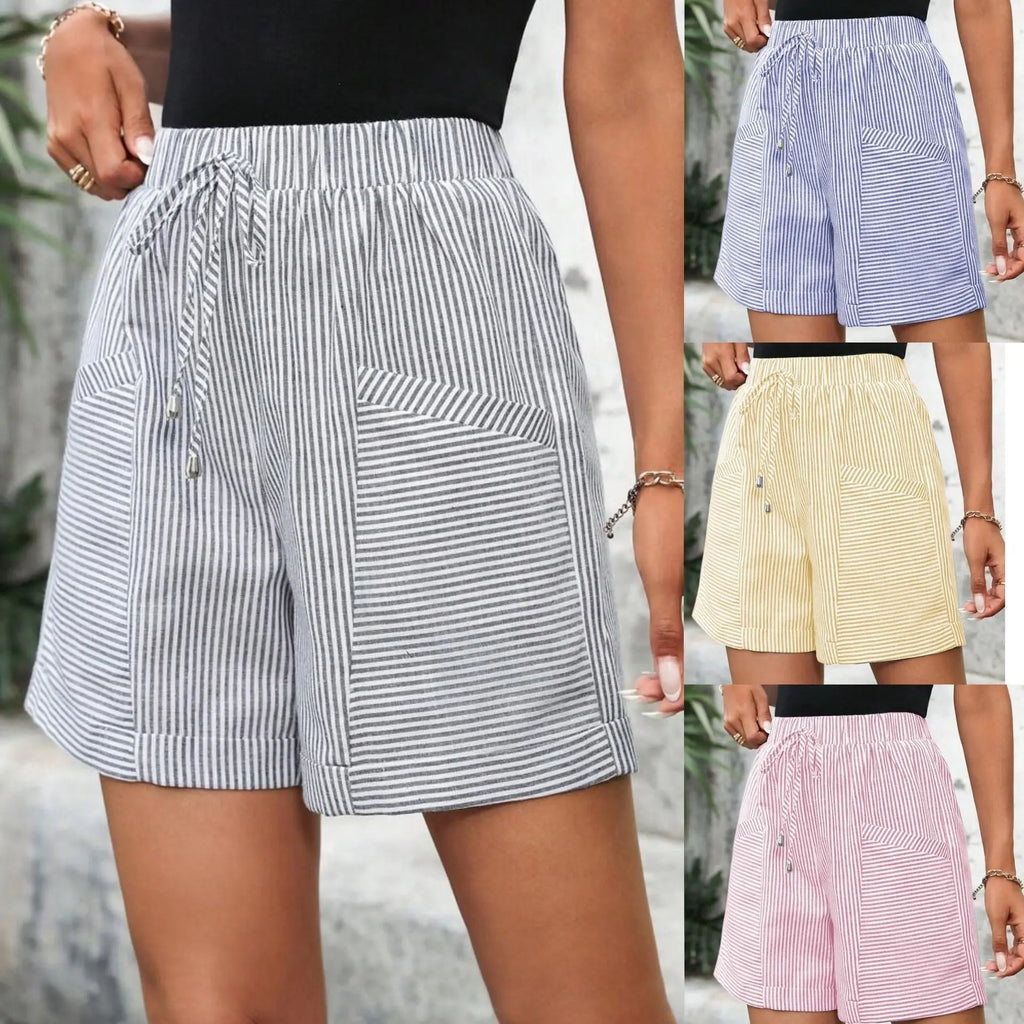 Women's Striped Casual Elastic-waist Shorts Viral Finds Hub