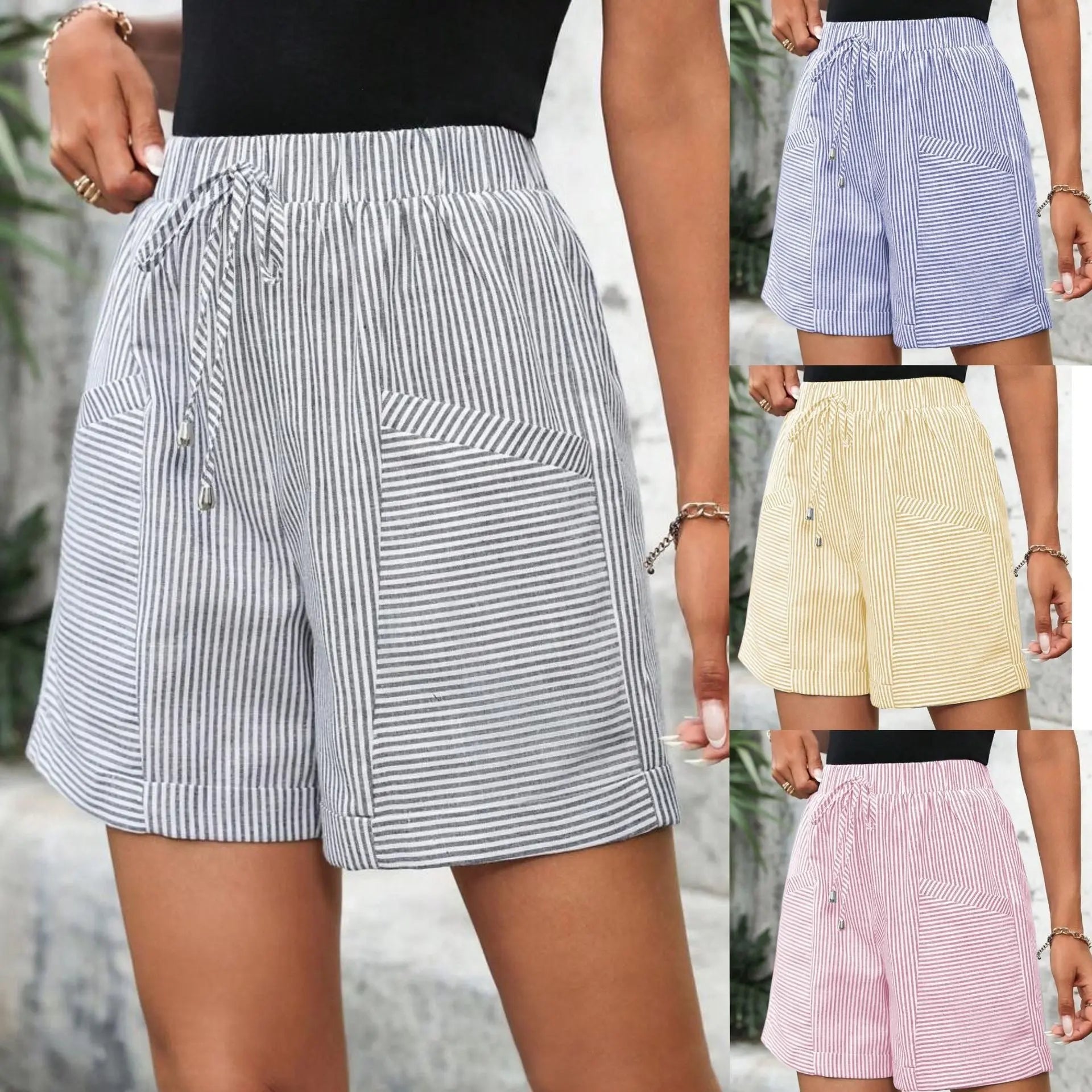 Women's Striped Casual Elastic-waist Shorts Viral Finds Hub