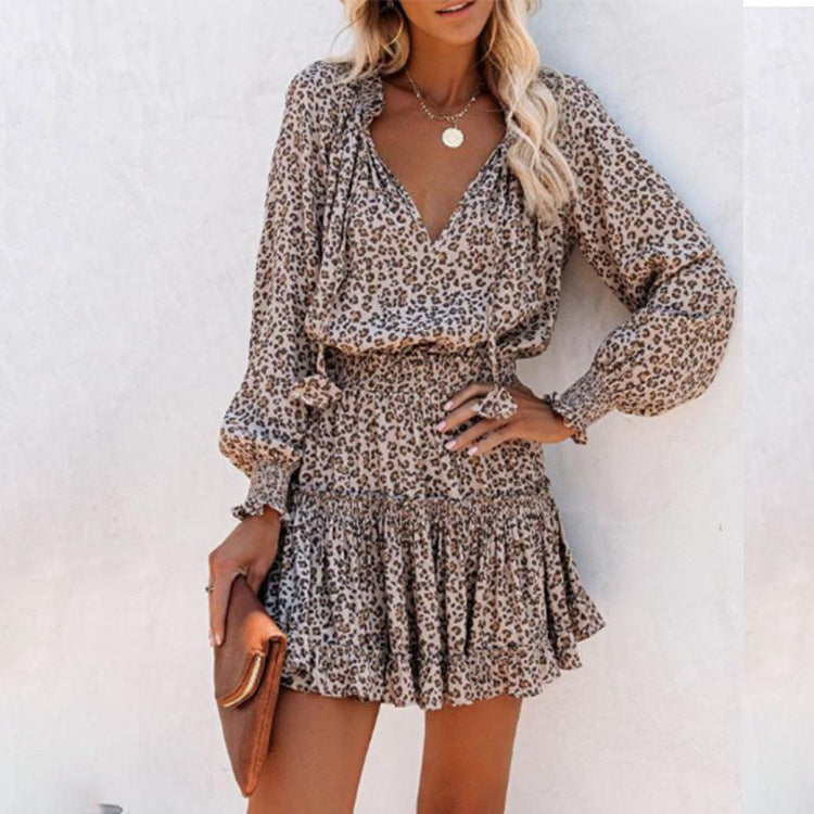 Flowers Print Long Sleeve Dress Fashion Patchwork Puff Sleeve Waist Dresses Womens Clothing Viral Finds Hub