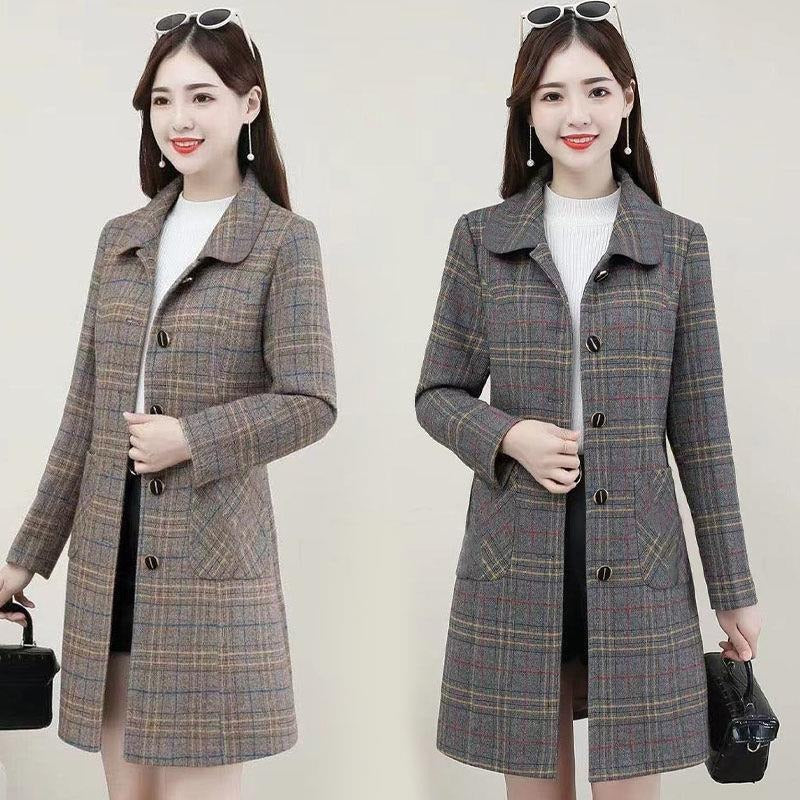 Middle-aged Mother Ladies Autumn Clothes Plaid Woolen Coat Viral Finds Hub