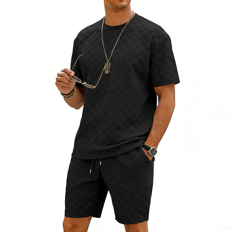 Checkered Mens Short-sleeve T-shirt And Casual Shorts Set Viral Finds Hub