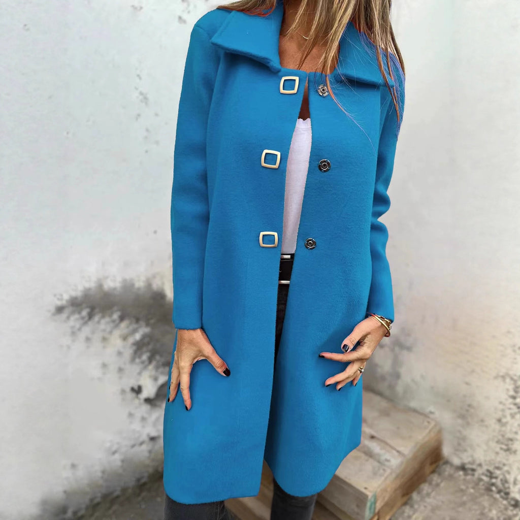 Women's Solid-color Mid-length Wool Coat With A Single-breasted Design Cashymart