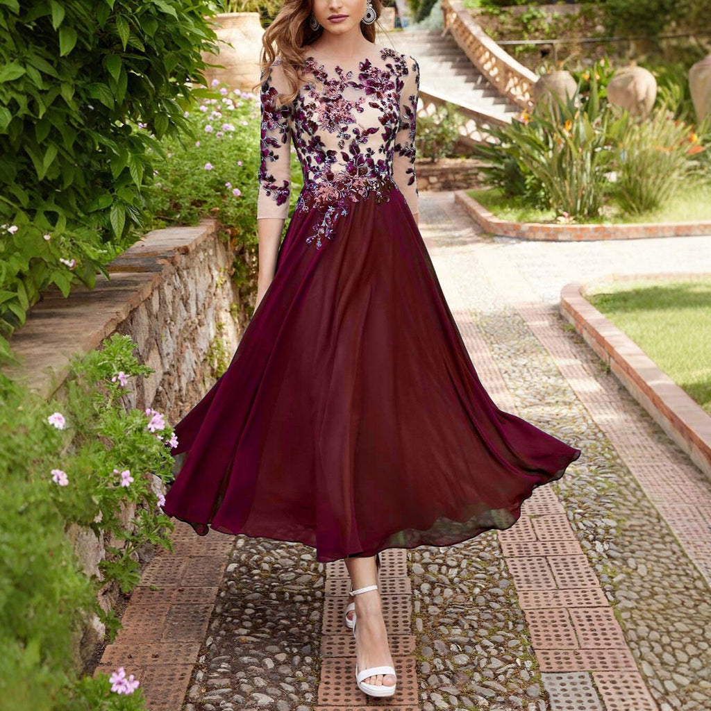 Decal Chiffon Lace Patchwork Long Dress Viral Finds Hub