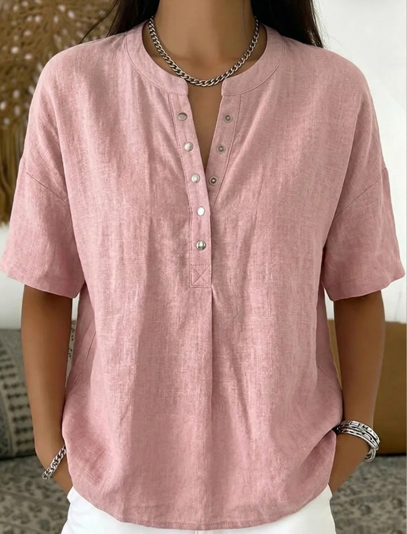 Solid Color Casual Pullover Short-Sleeve Shirt For Women Viral Finds Hub
