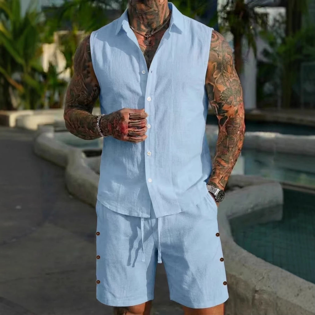Men's Solid-Colored Linen Breathable Beach Set Viral Finds Hub