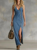 Button-front Sleeveless Denim Dress Vintage Style Viral Finds Hub