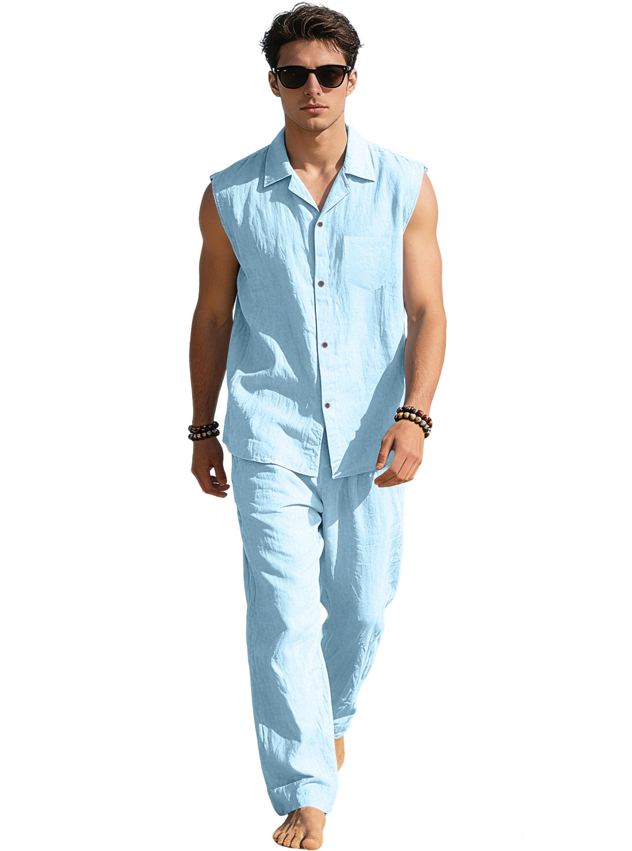 Men's Thin Sleeveless Shirt Casual Sports Suit Viral Finds Hub