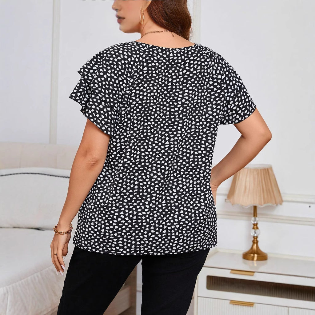 Irregular Polka-Dot Print Casual Crew-Neck Short-Sleeve Viral Finds Hub