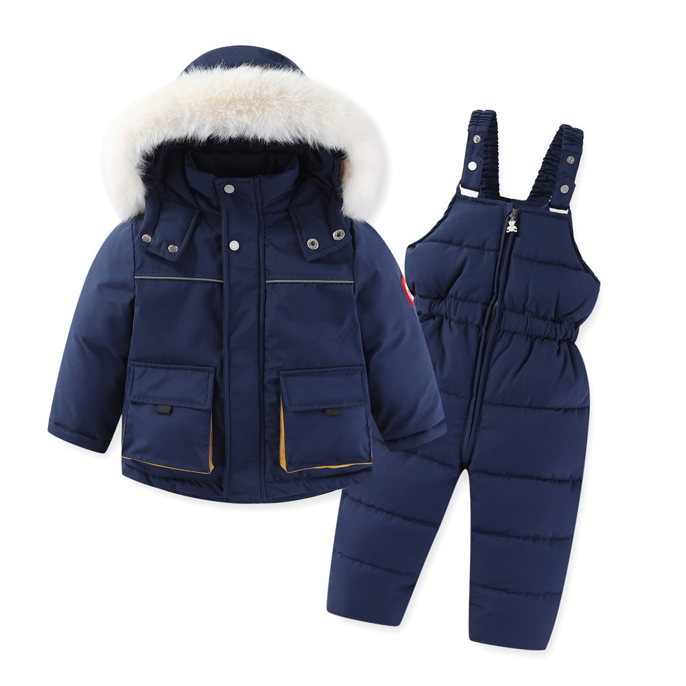 Windproof Waterproof Boys And Girls Big Fur Collar Ski Cotton-padded Overalls Suit Viral Finds Hub